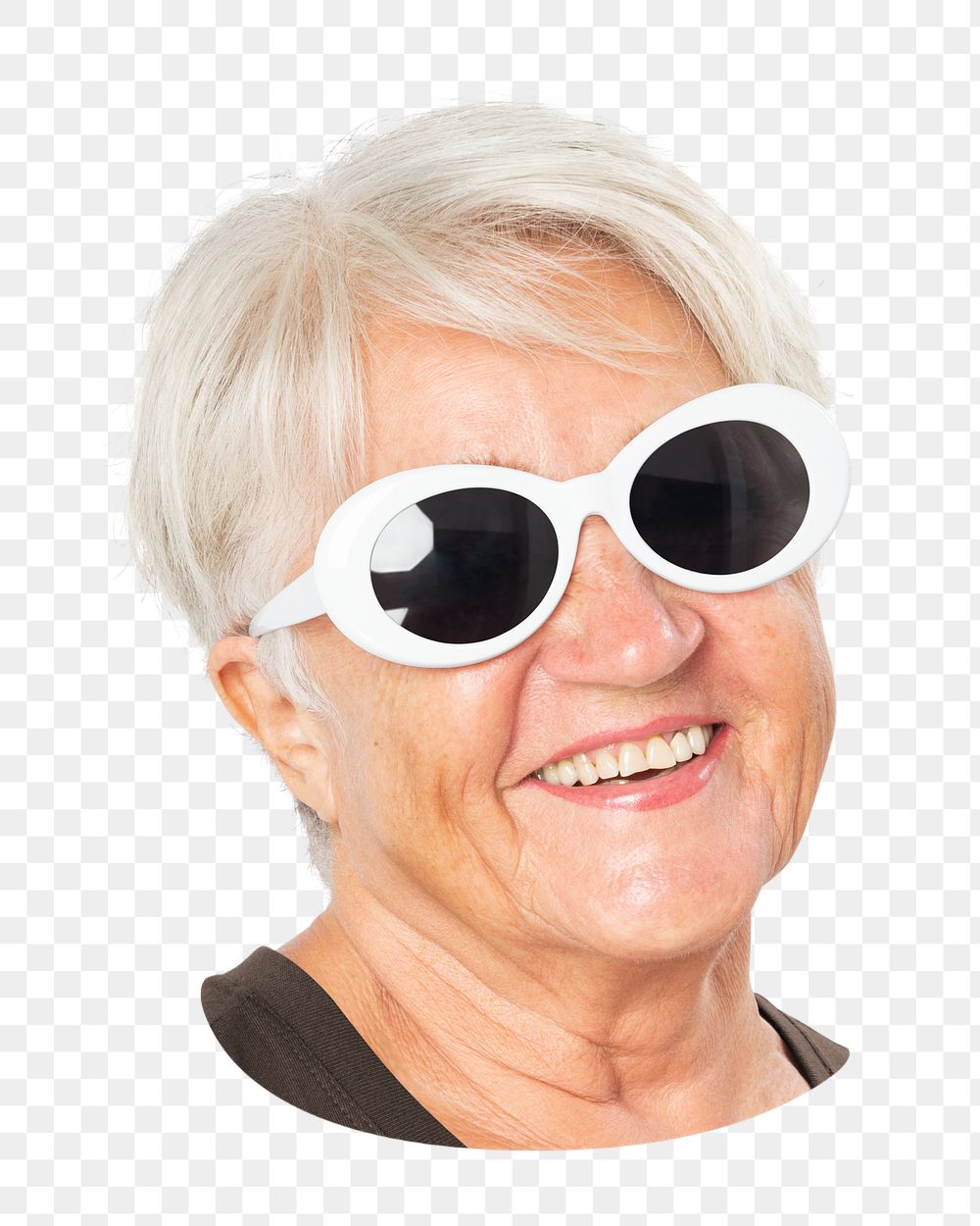 senior woman wearing sunglasses face portrait ,transparent background