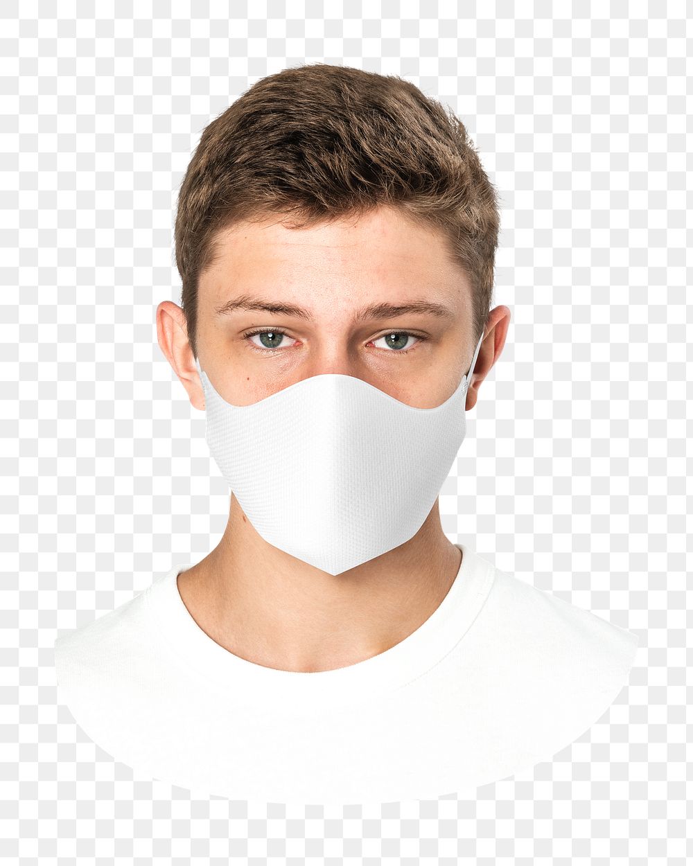 Png boy in white face mask, transparent background