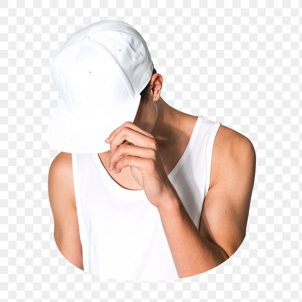 Png man in white cap, transparent background