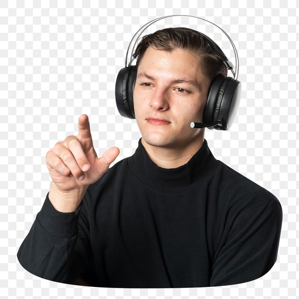 PNG Man with headphones, collage element, transparent background
