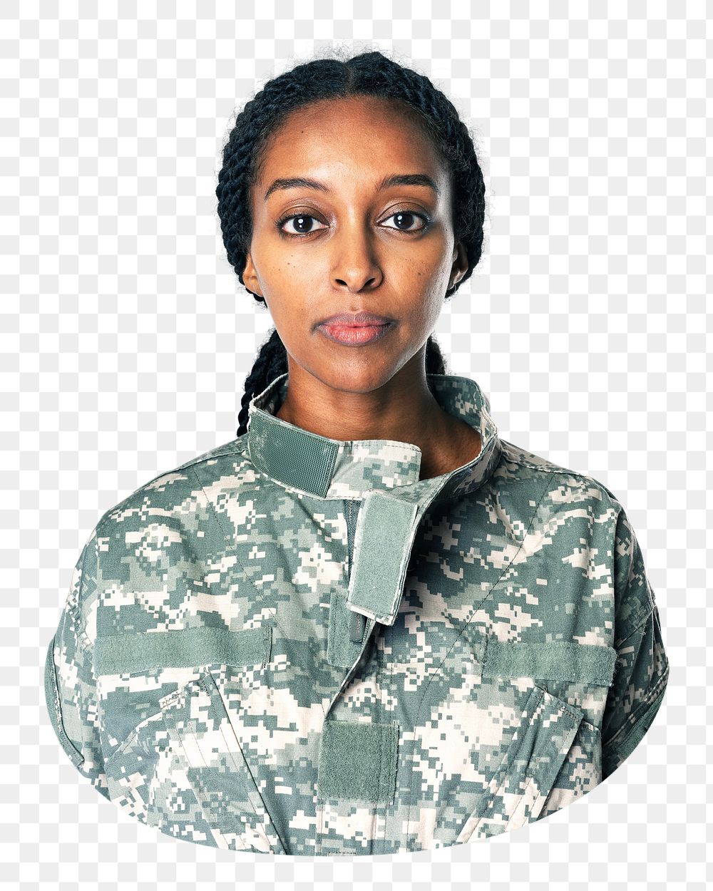 Female soldier portrait png, transparent background