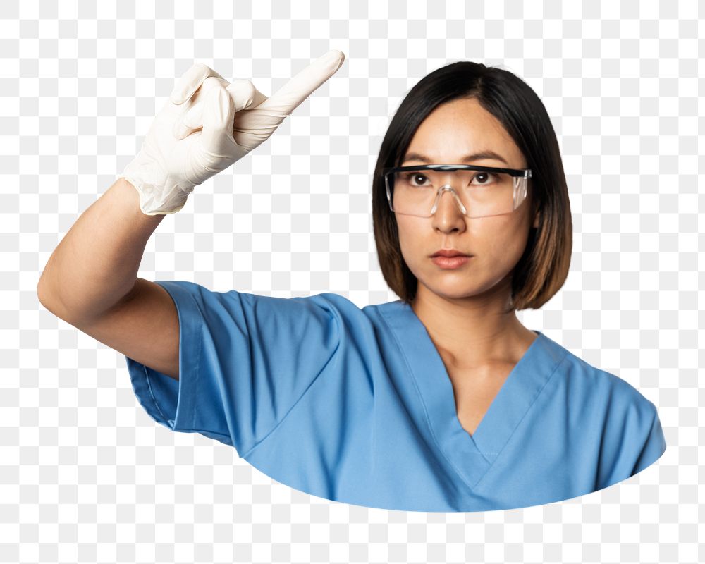 Png female doctor in scrub, transparent background