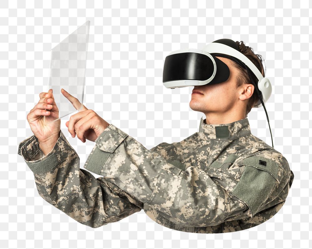 Png military officer in VR headset, transparent background