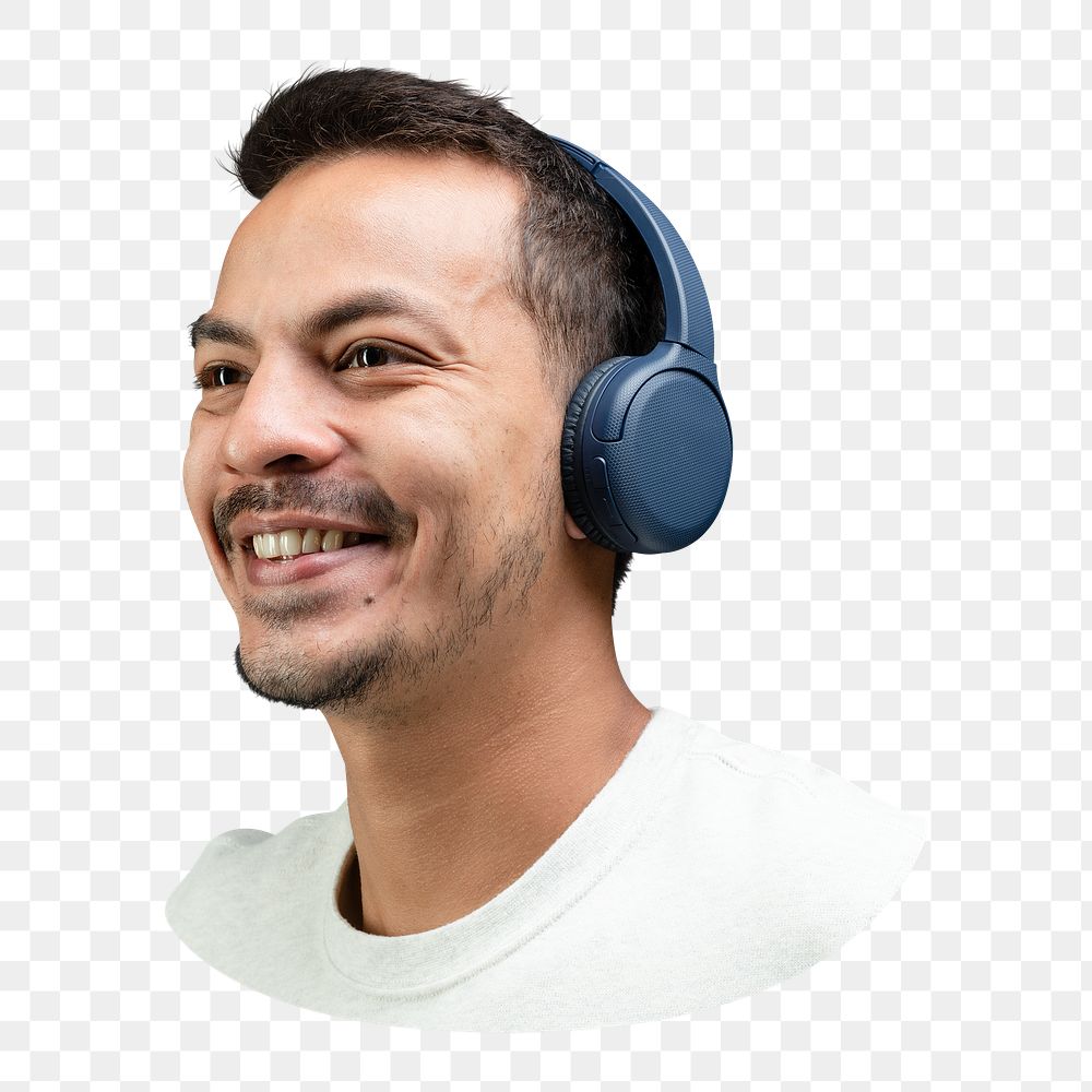 Man wearing headphones png, transparent background