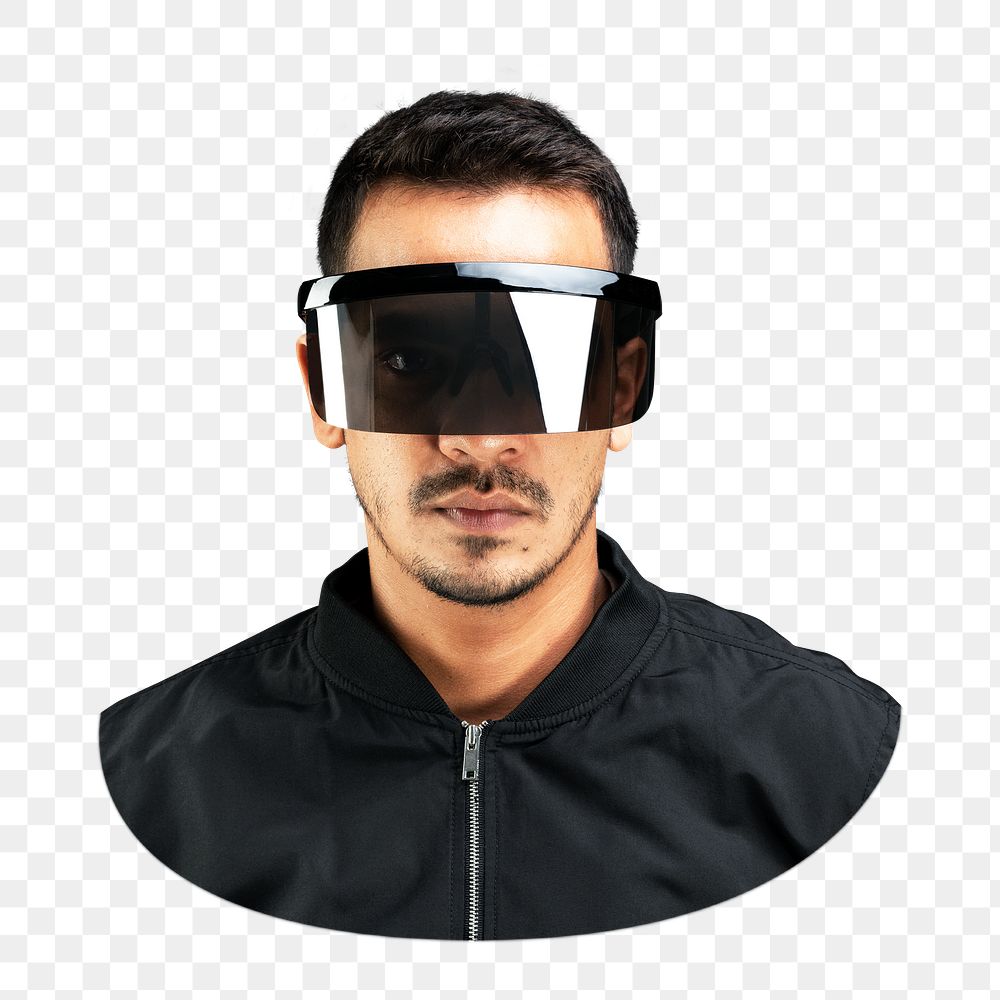 Man with smart glasses png, transparent background