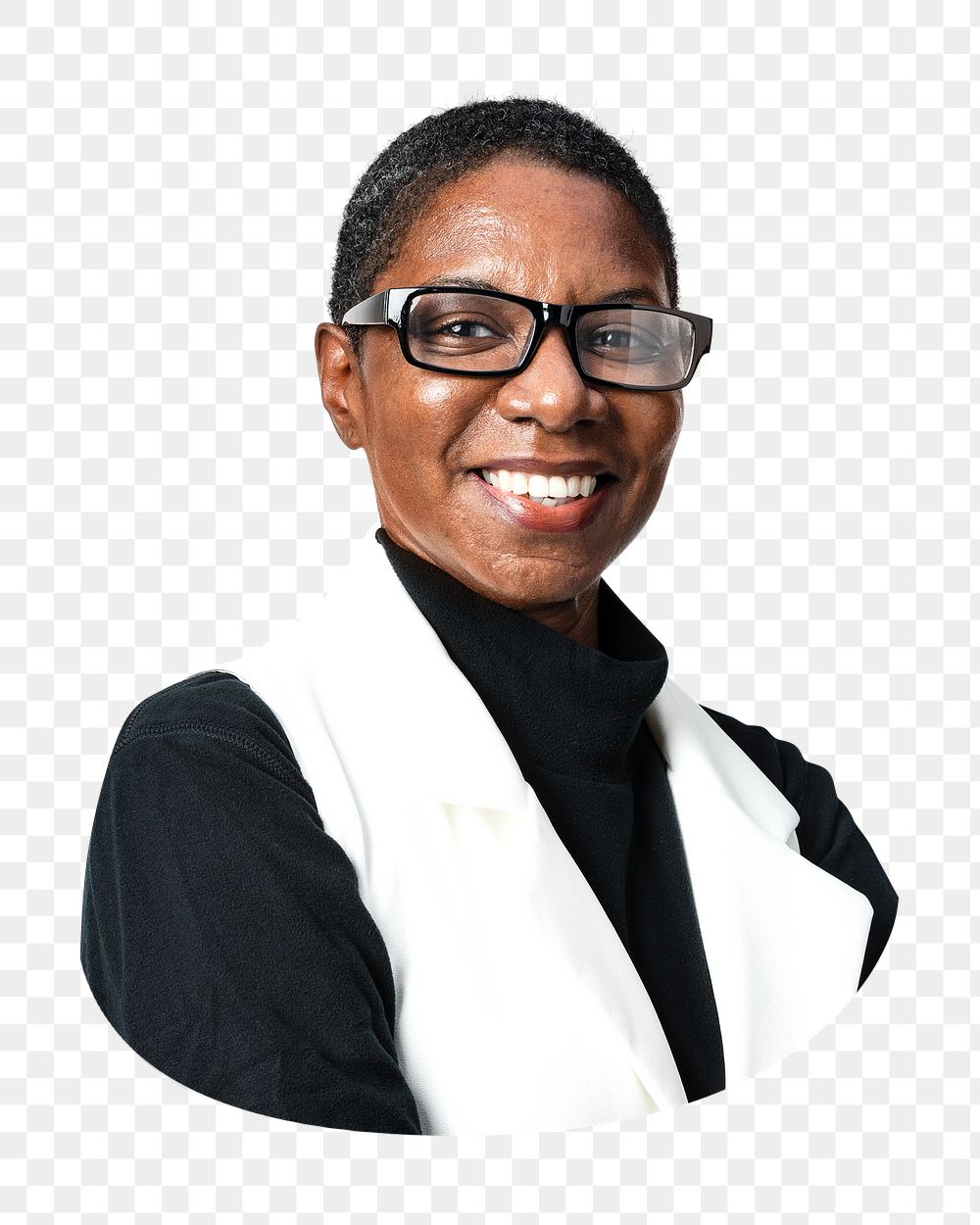 Png smiling African American woman in formal wear, transparent background