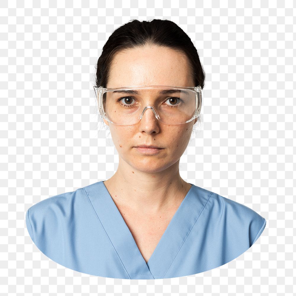 Png female doctor in scrub, transparent background