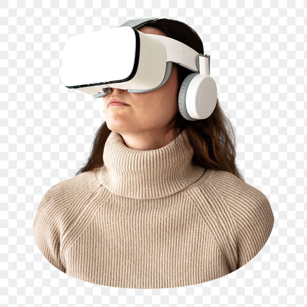 Woman in VR headset, transparent background