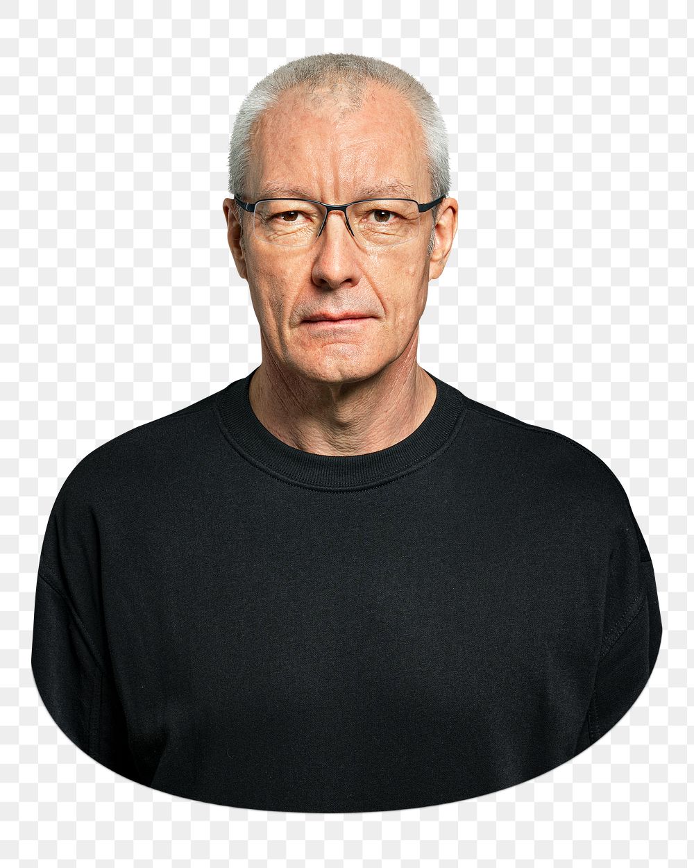 Senior man png in black tee, transparent background