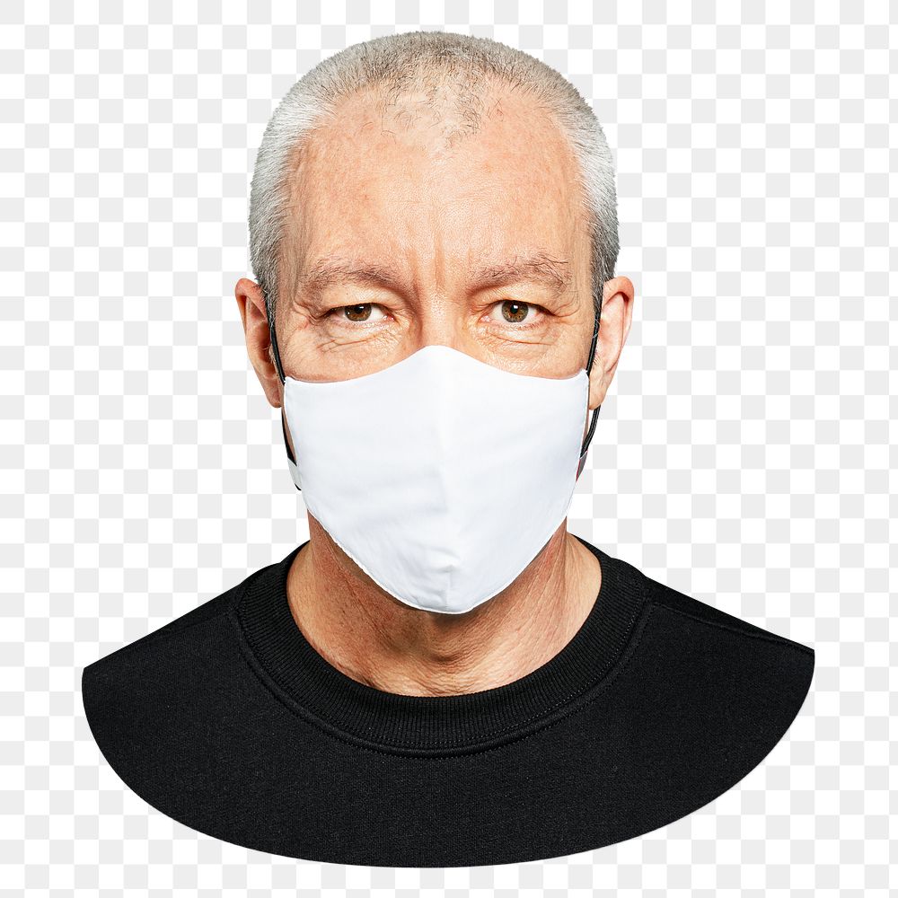 Senior man png face mask, transparent background