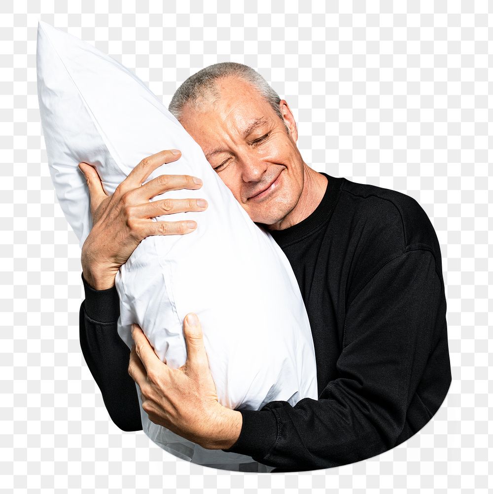 Mature man png hugging pillow, transparent background