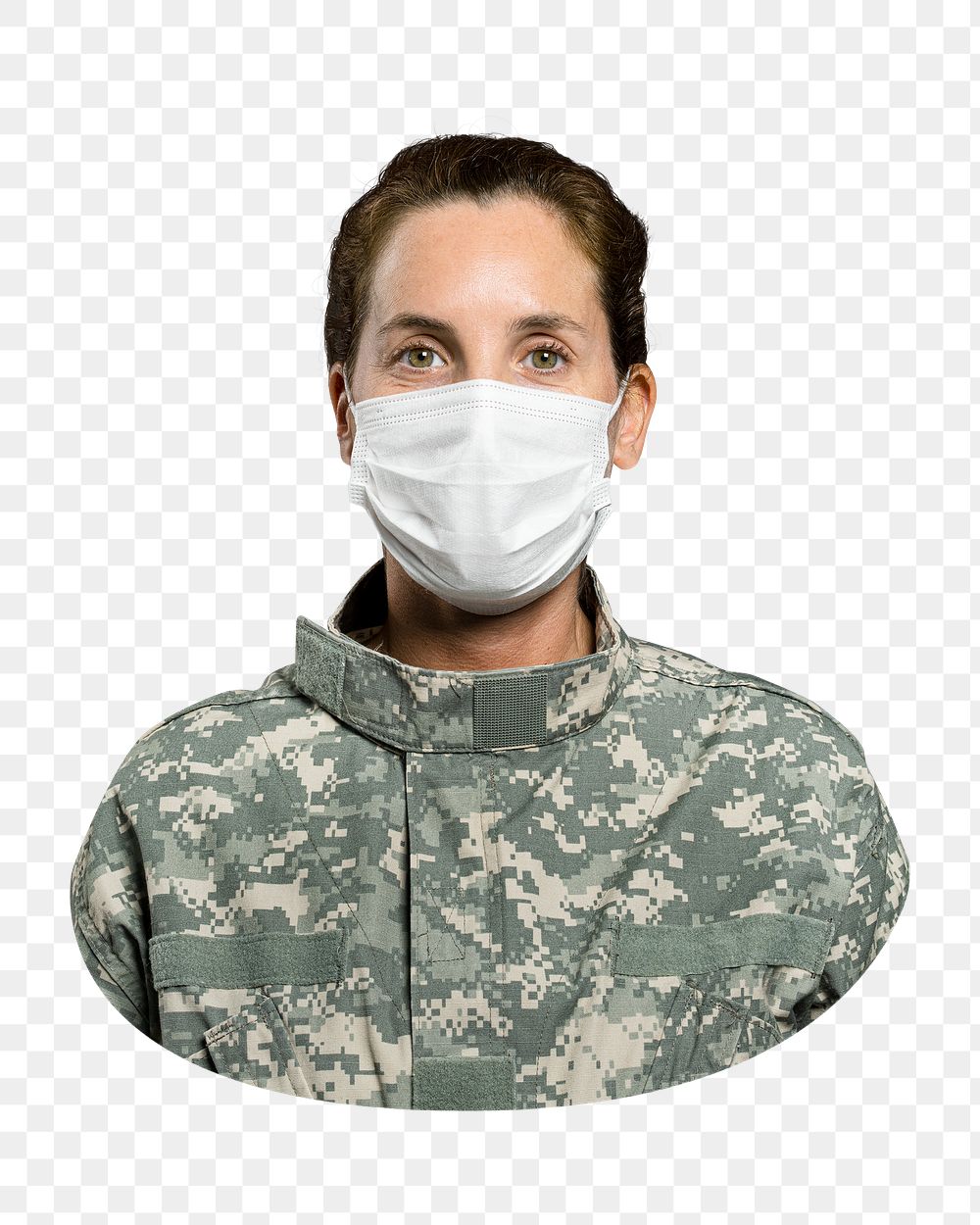 Female soldier png face mask, transparent background