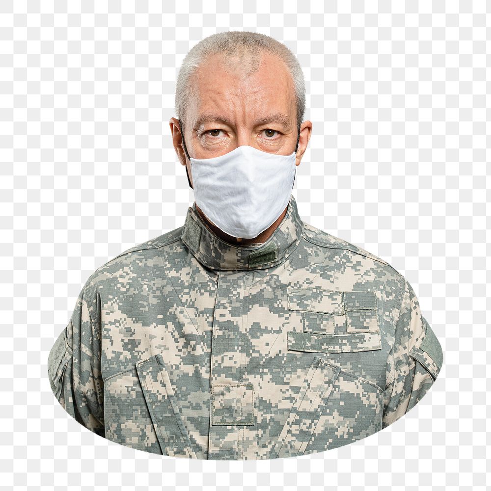 Male soldier png face mask, transparent background