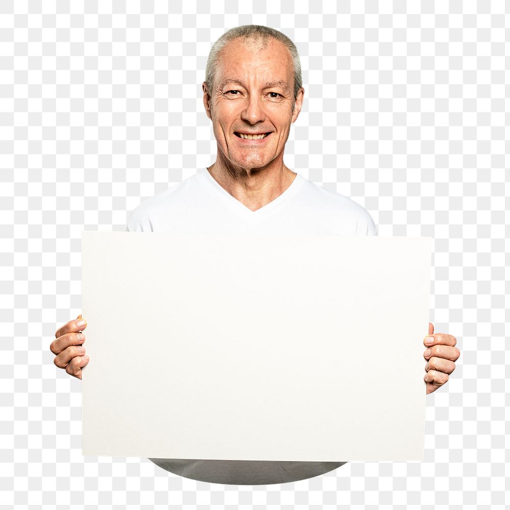 Man holding sign png, transparent background