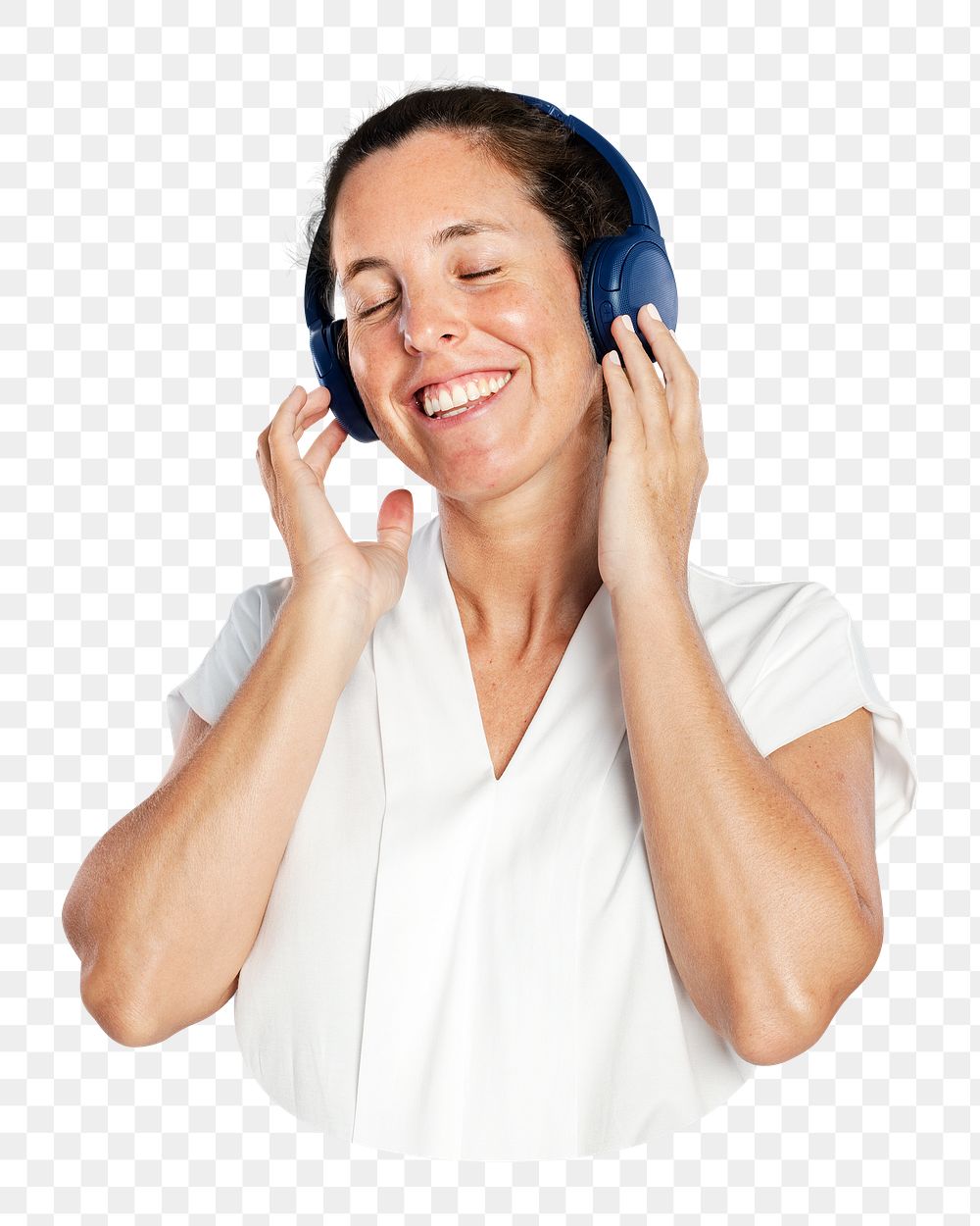 Woman png listening to music, transparent background