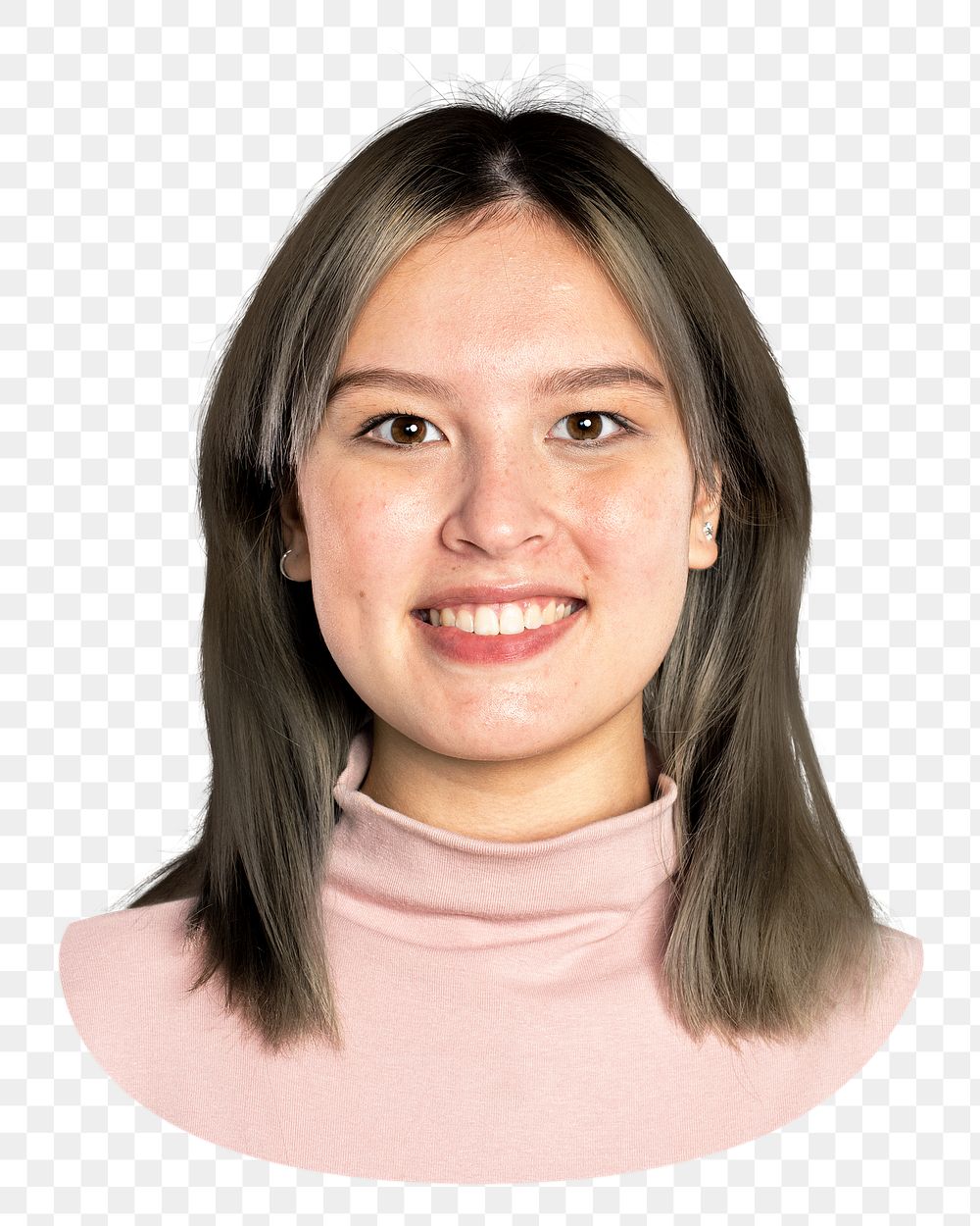 Happy woman png in a pink turtleneck, transparent background