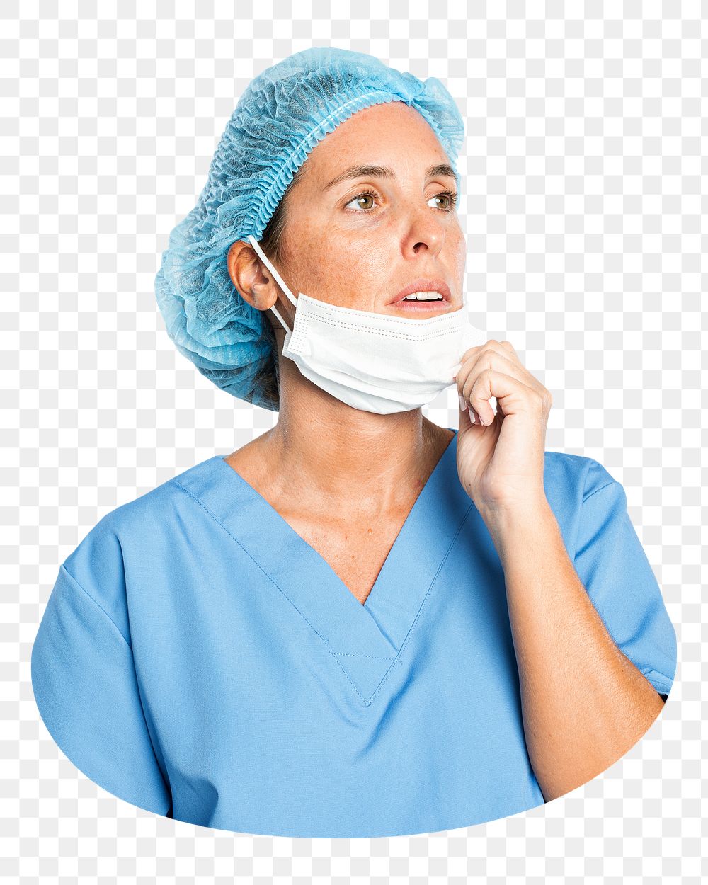 Female surgeon png blue gown, transparent background