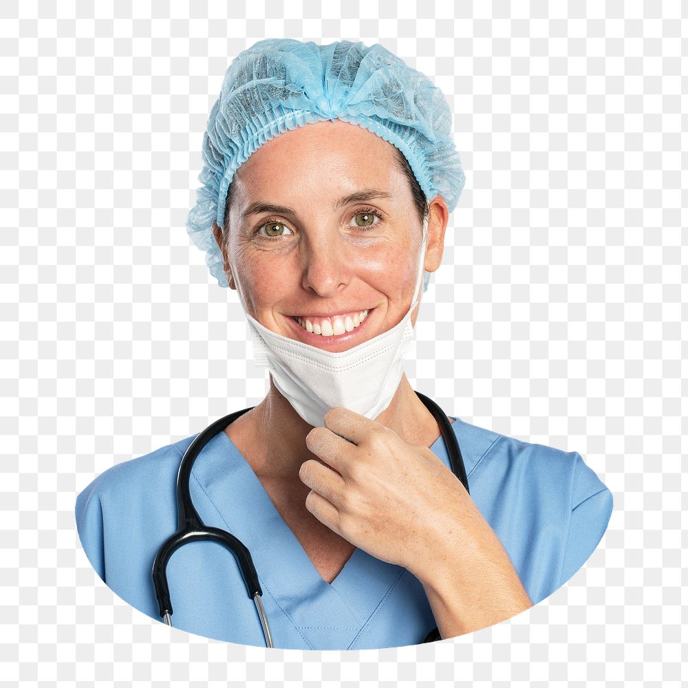Female doctor png with stethoscope portrait, transparent background