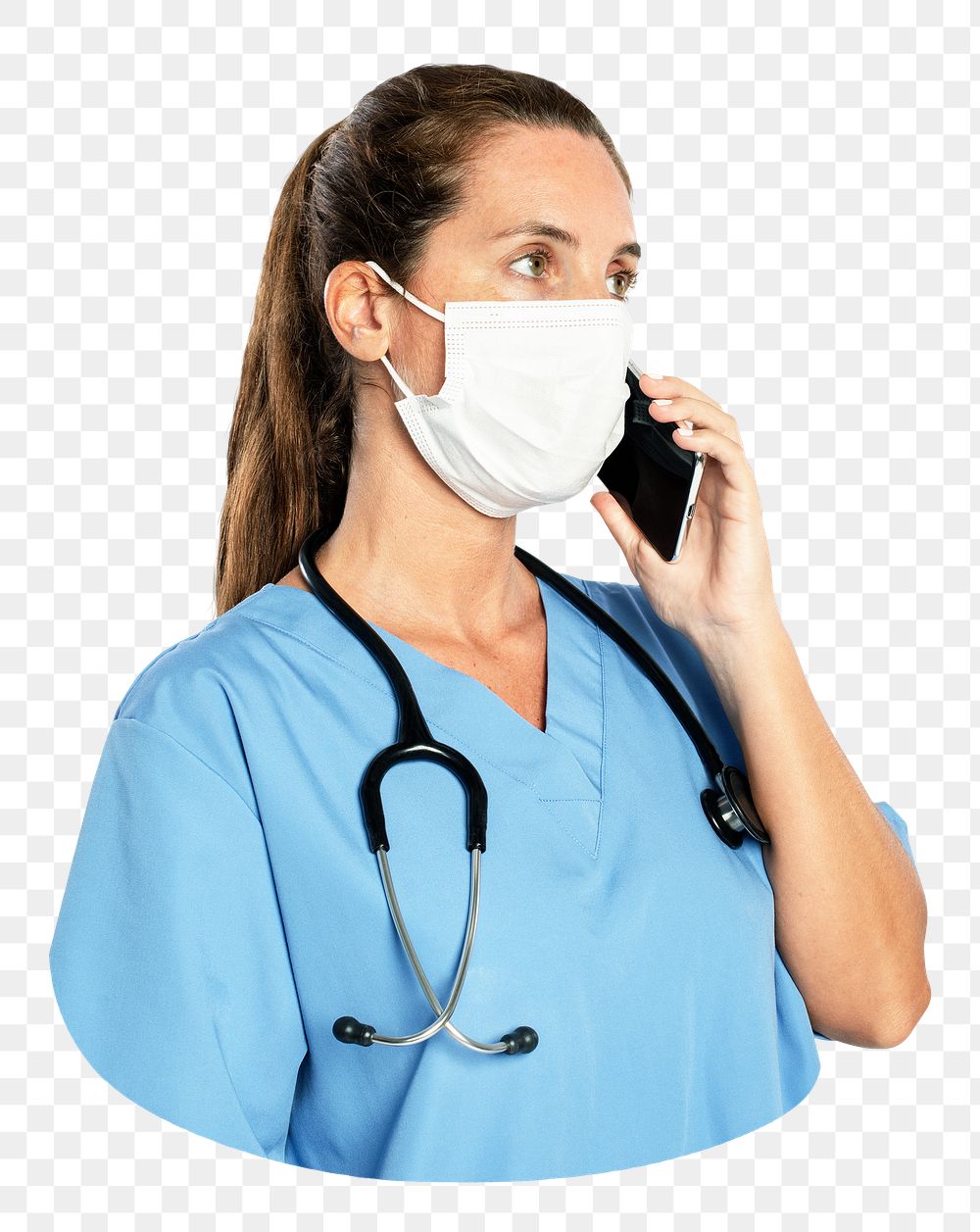 Female doctor png on phone, transparent background