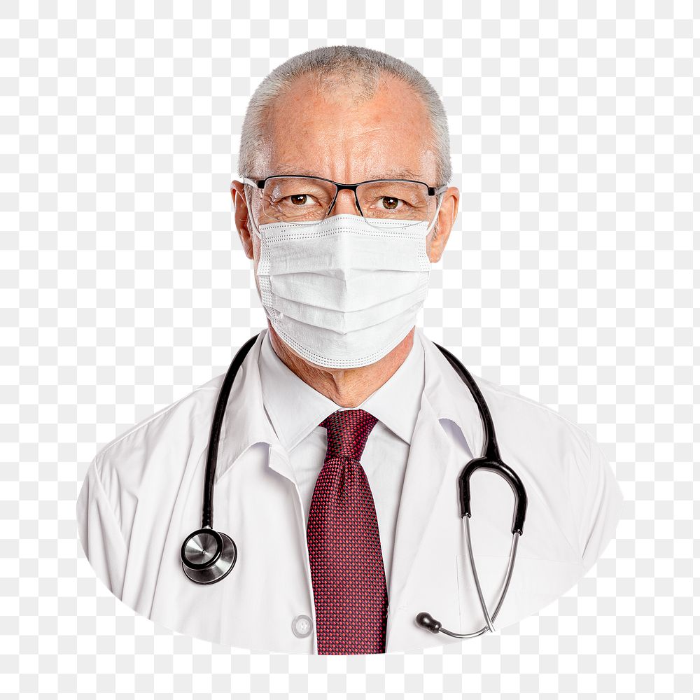 Matured male doctor png in a face mask portrait, transparent background