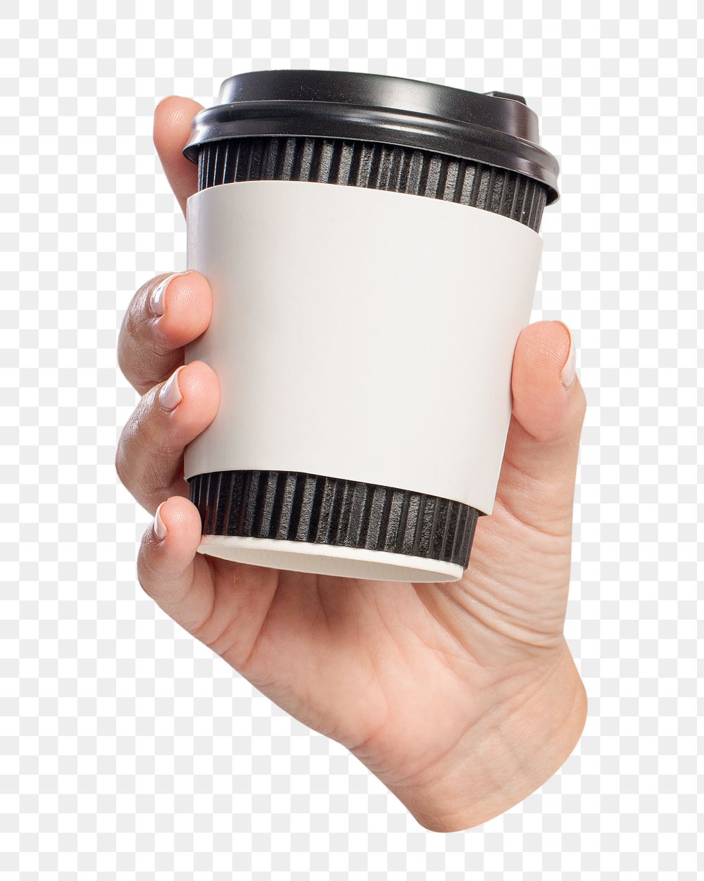 PNG Hand holding a coffee cup collage element, transparent background
