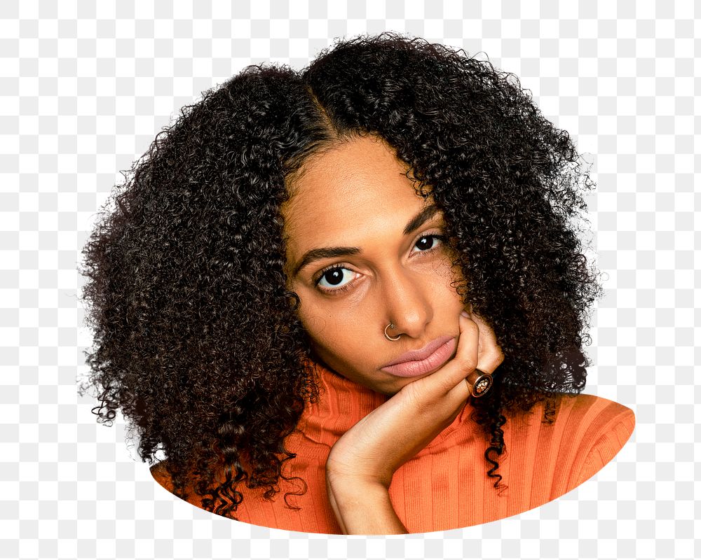 Bored afro woman png, transparent background