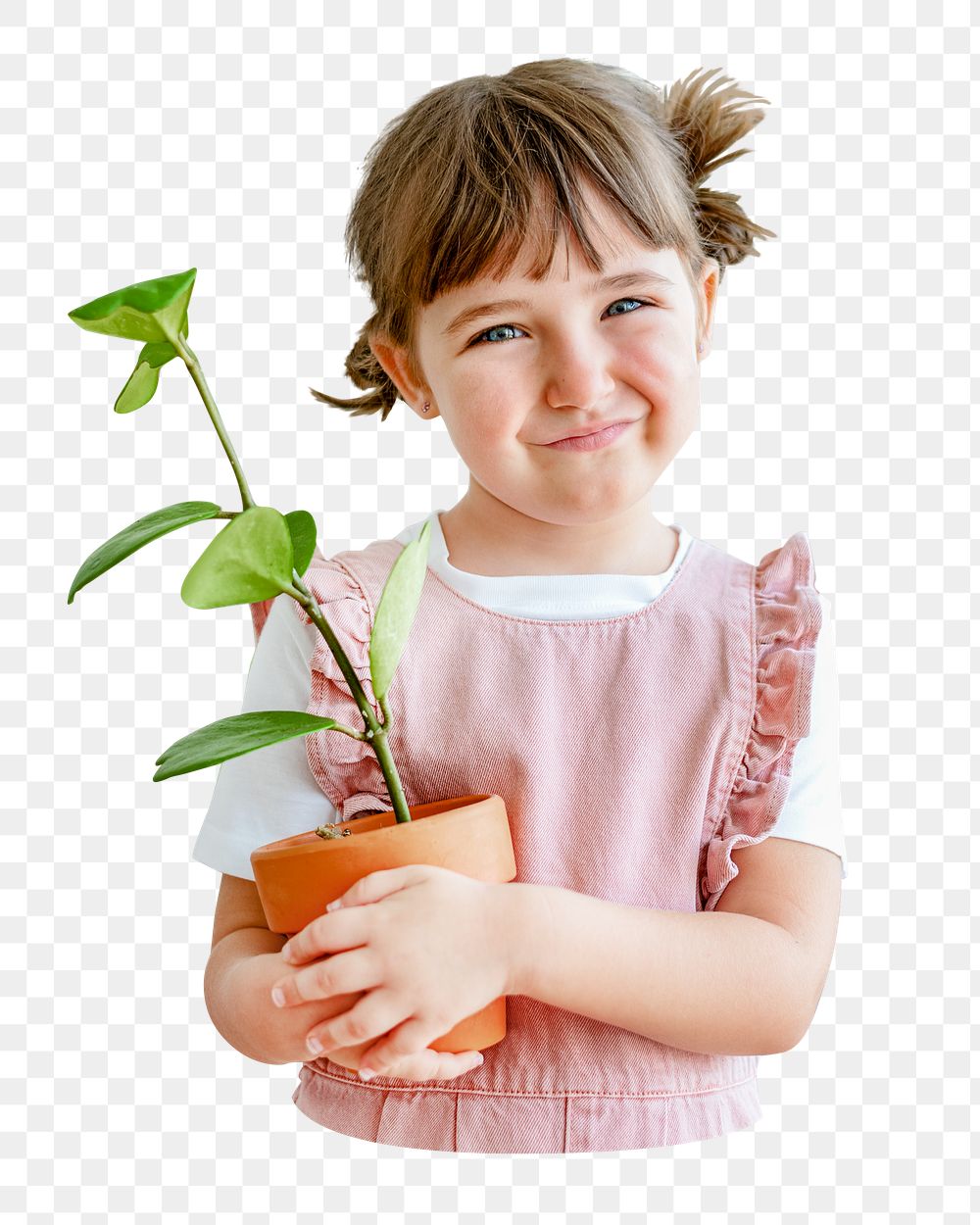 Girl png holding plant, transparent background