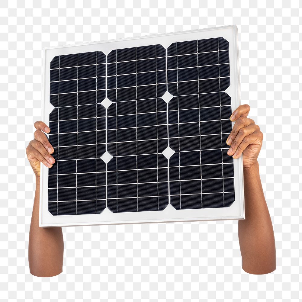 PNG hands holding solar pane, collage element, transparent background