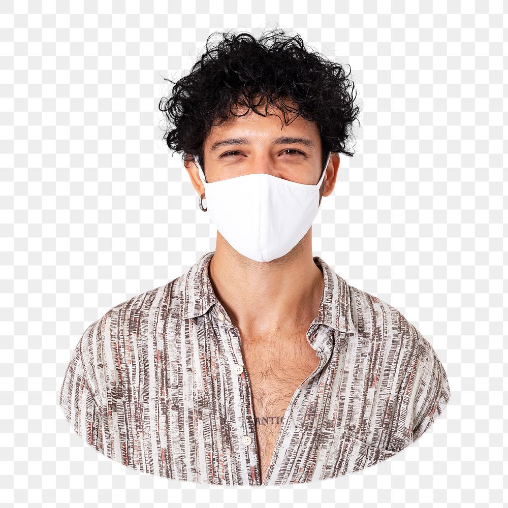 PNG  Latin man wearing face mask in the new normal, transparent background