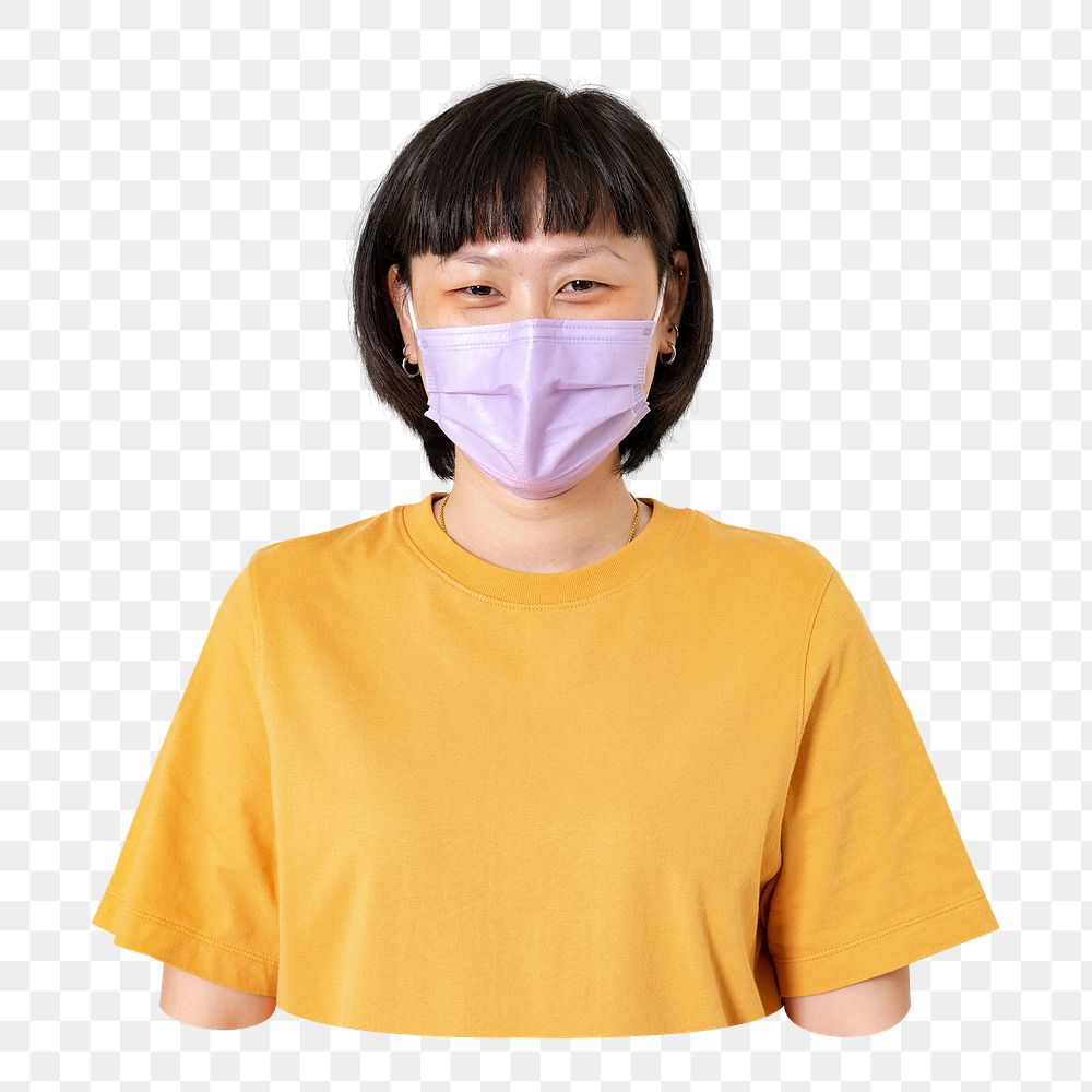 PNG  Asian woman wearing face mask in the new normal, transparent background