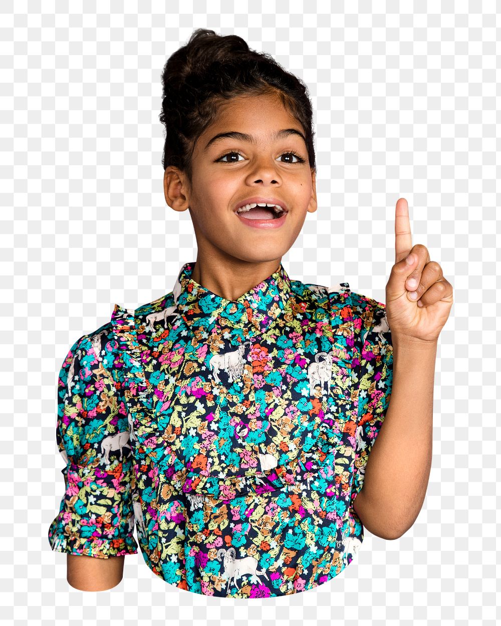 Png Little girl pointing up, transparent background