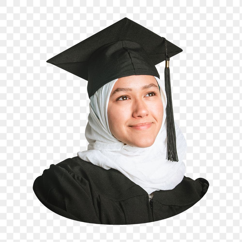 Female Muslim graduate png, transparent background