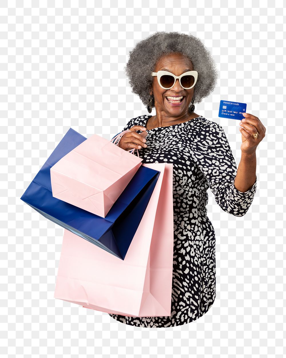 Png woman holding shopping bags, transparent background