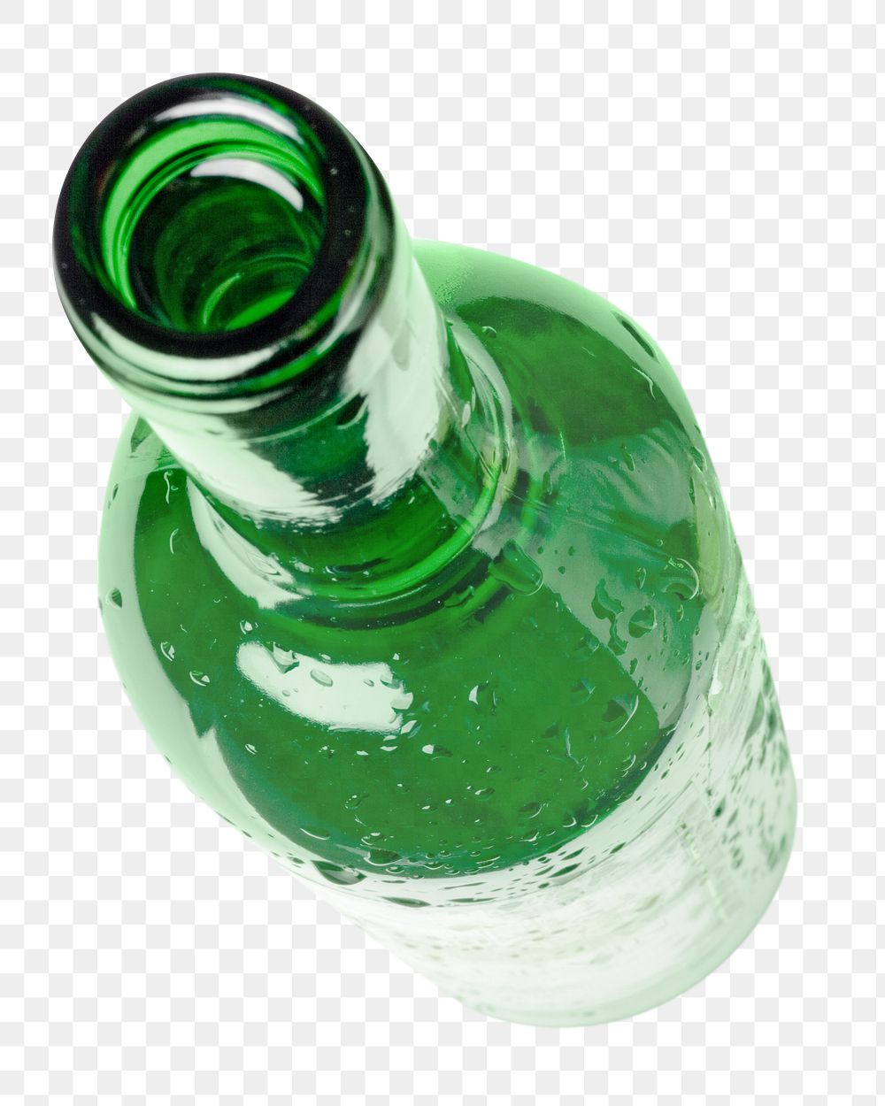 Png green glass bottle, isolated object, transparent background