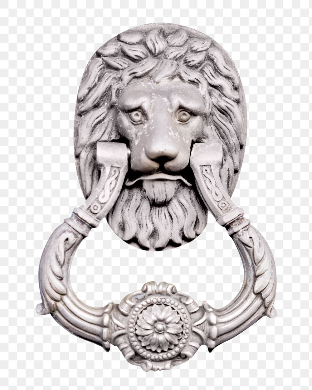 Png lion door knocker, isolated collage element, transparent background