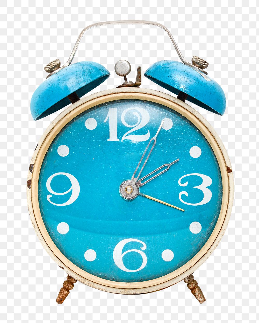 Png blue alarm clock, isolated object, transparent background