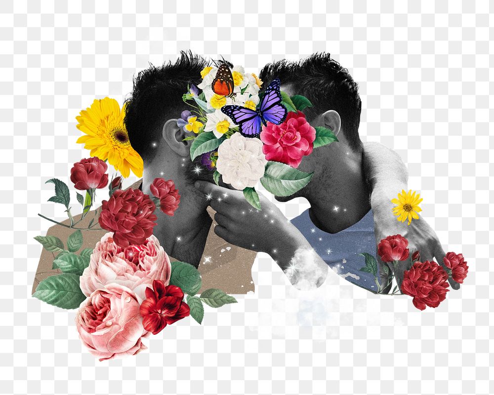 Gay couple png sticker, mixed media transparent background