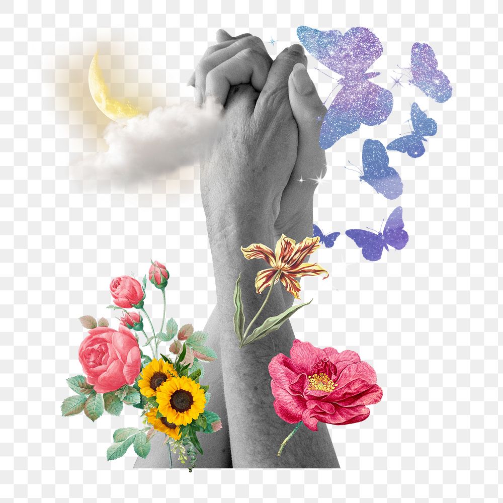 Holding hands png sticker, mixed media transparent background