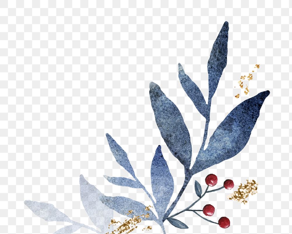 Png blue leaf decorative element, transparent background