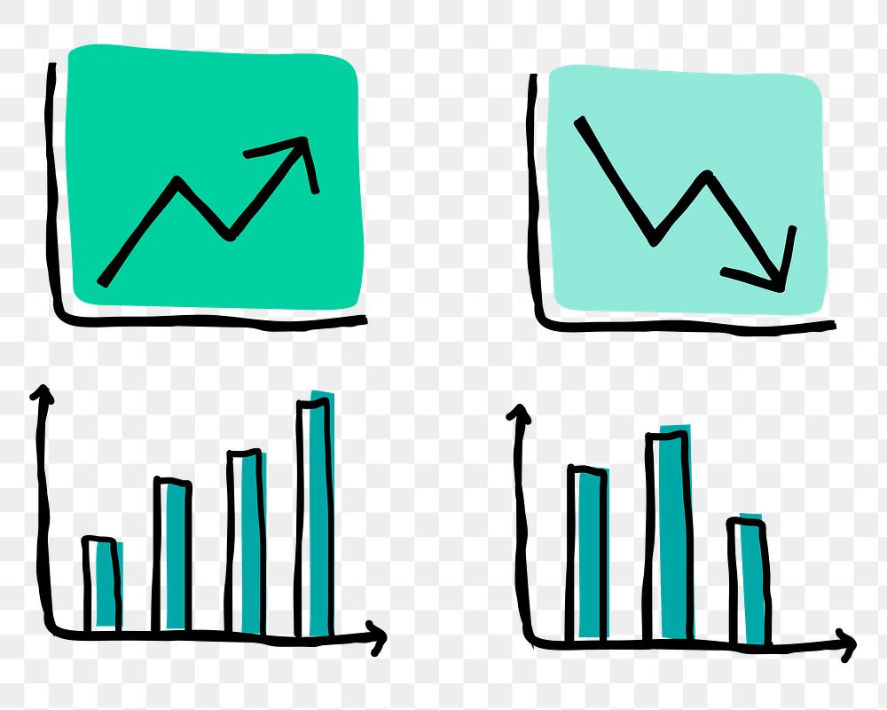 Professional charts png for business presentation doodle icons set