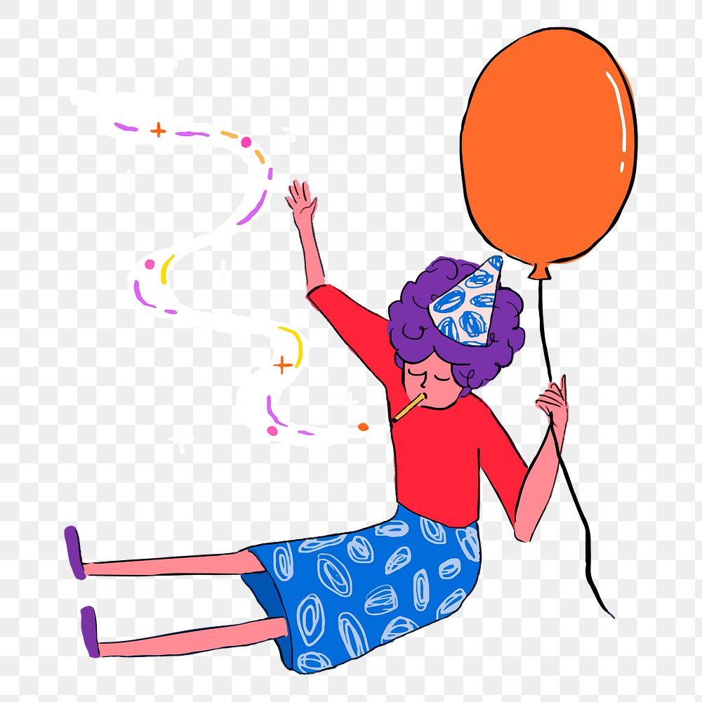 Floating birthday woman png sticker illustration, transparent background