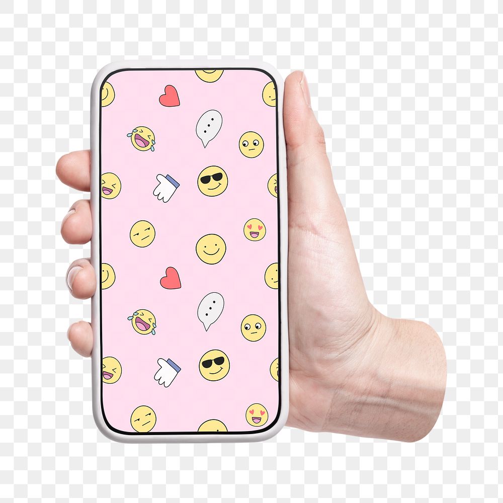 Smartphone png cut out, emoticon screen on transparent background