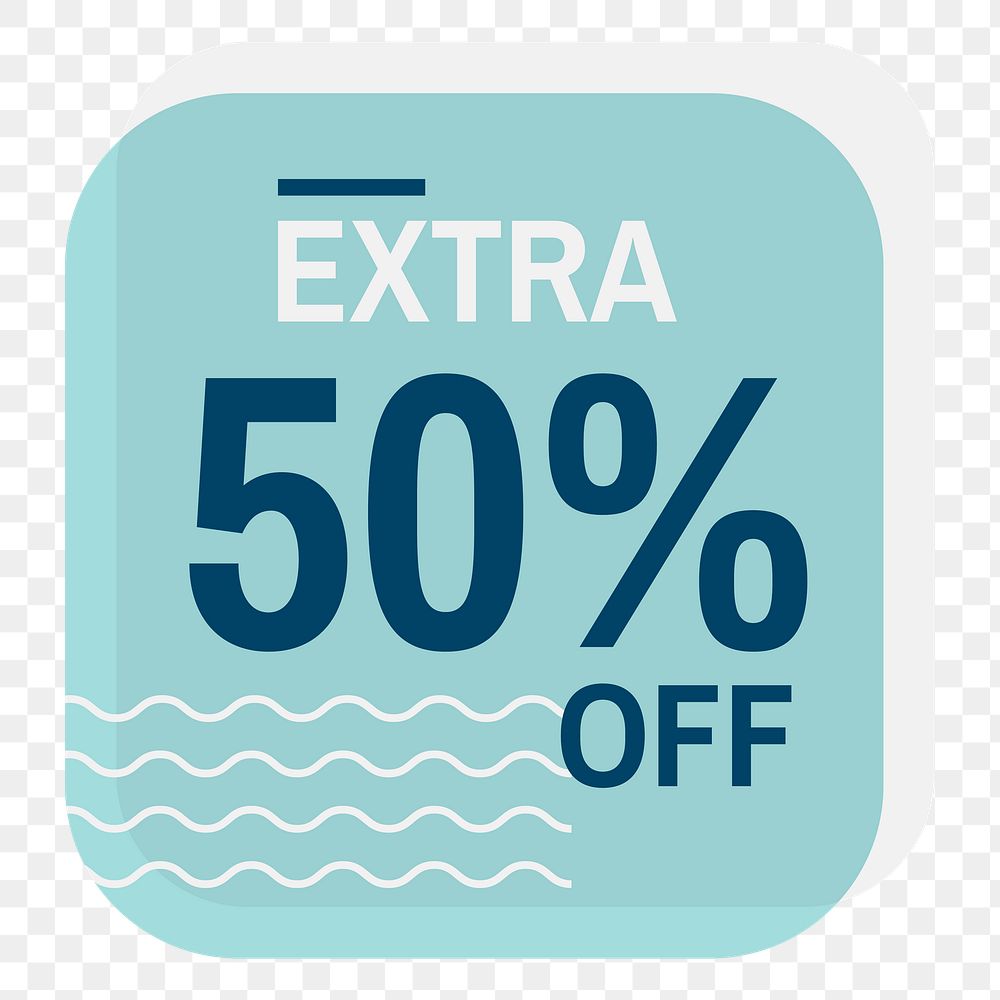 Png Extra 50% off sale badge element, transparent background