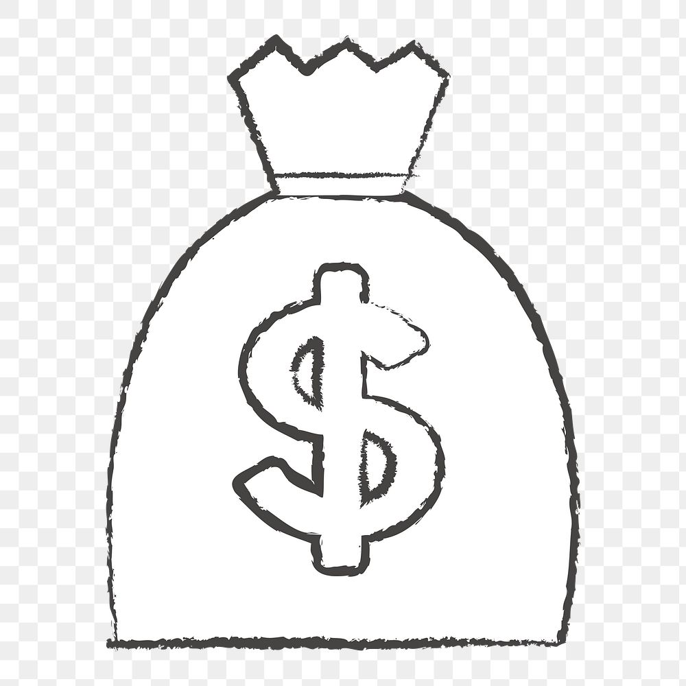 Money bag icon png, line art illustration on transparent background