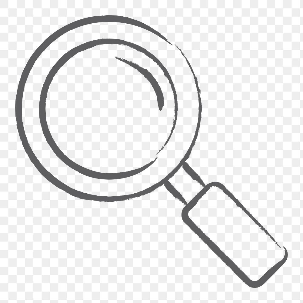 Magnifying glass icon png, line art illustration on  transparent background 