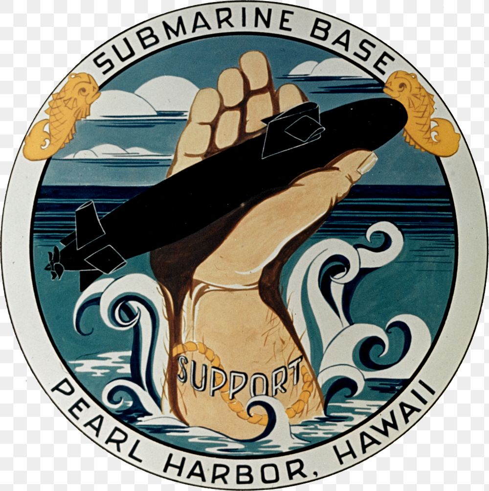 Insignia of the U.S. Navy Submarine Base, Pearl Harbor, Hawaii (USA), adopted in 1969. Its design symbolizes the base's…