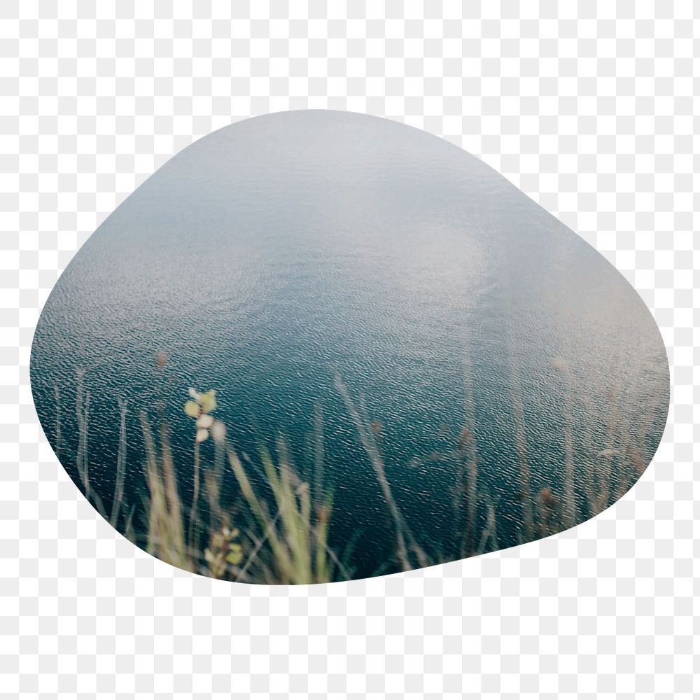 Peaceful lake png badge element, transparent background