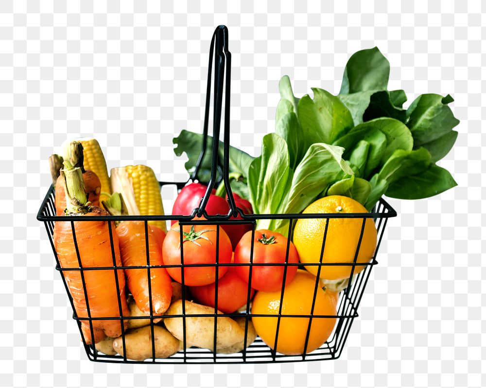 Vegetables basket png, healthy food, transparent background