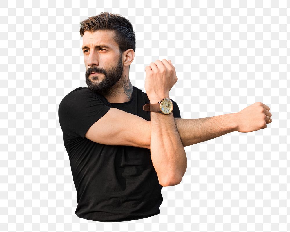 Fit man stretching png, transparent background