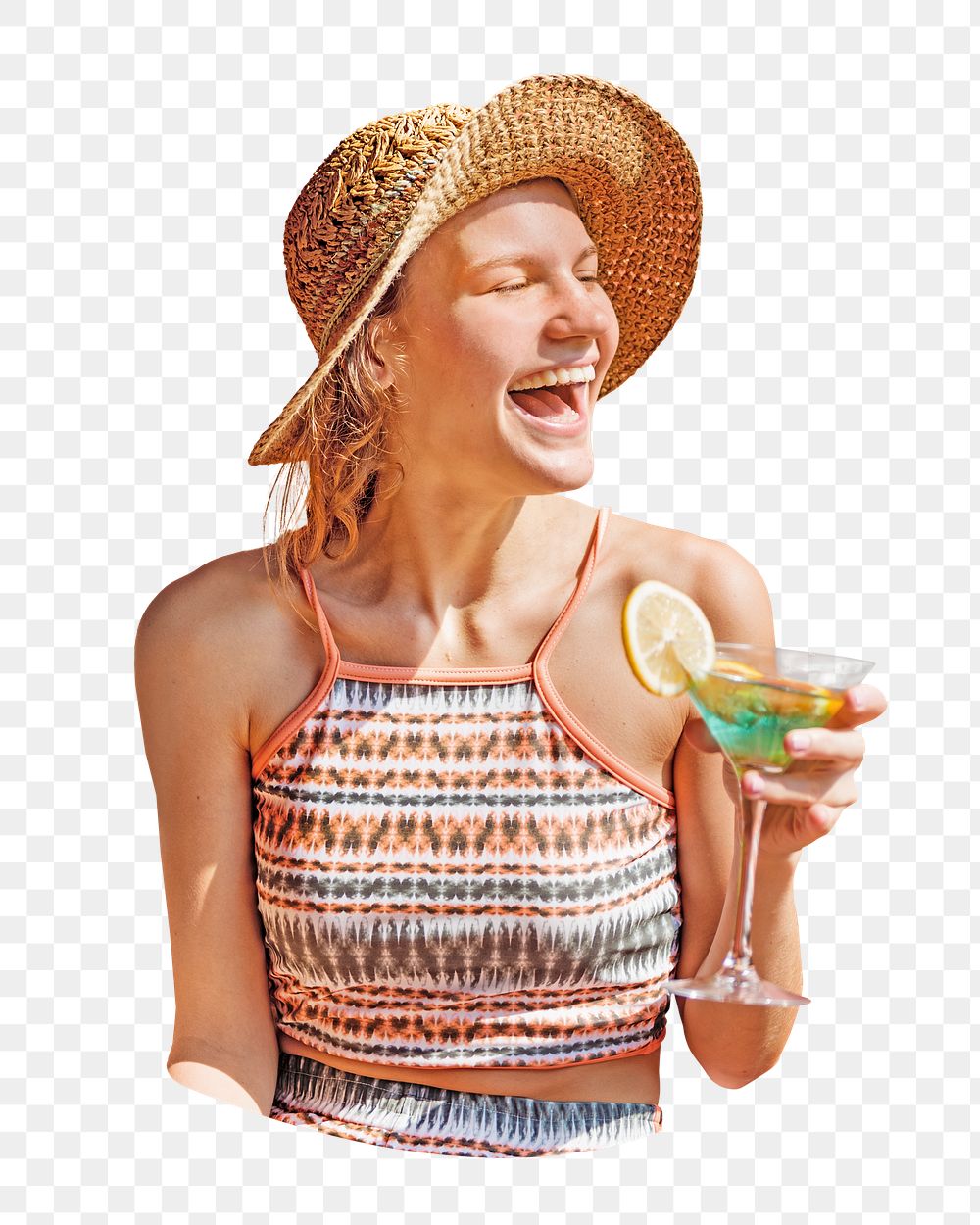 Png woman enjoying the sun, isolated collage element, transparent background